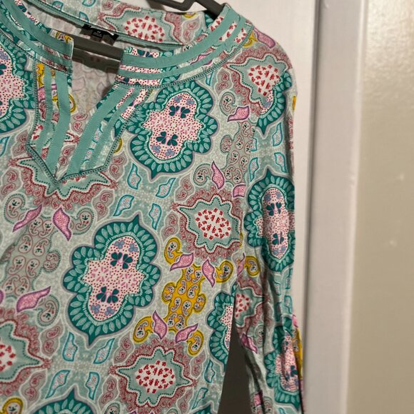 TALBOTS PAISLEY 3/4 SLEEVE TUNIC BLOUSE SZ M - Picture 2 of 5